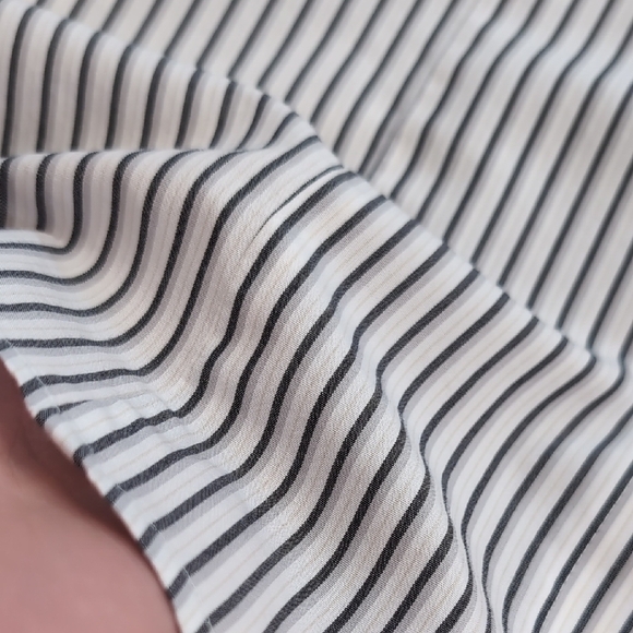 Chico's | Grey and White Striped Button Down Shirt Hidden Button Size 1 - Picture 5 of 10